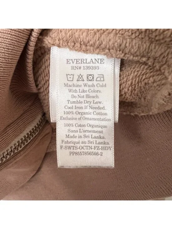 Everlane Organic Cotton Cropped Zip Up Hooded Sweatshirt Tan Women's Size Small - Picture 5 of 8